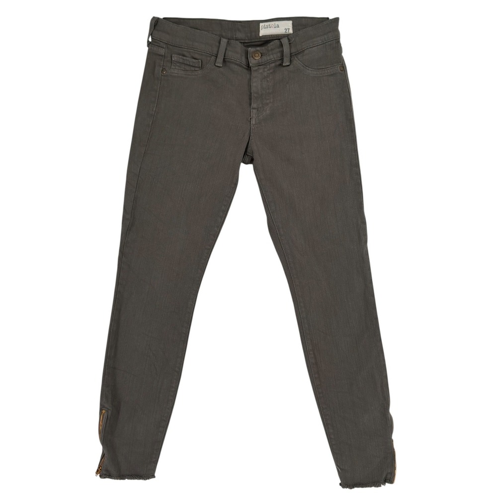 Pistola Ankle Zip Skinny Jeans 27 Gray Green Raw Hem Utility Indie EUC